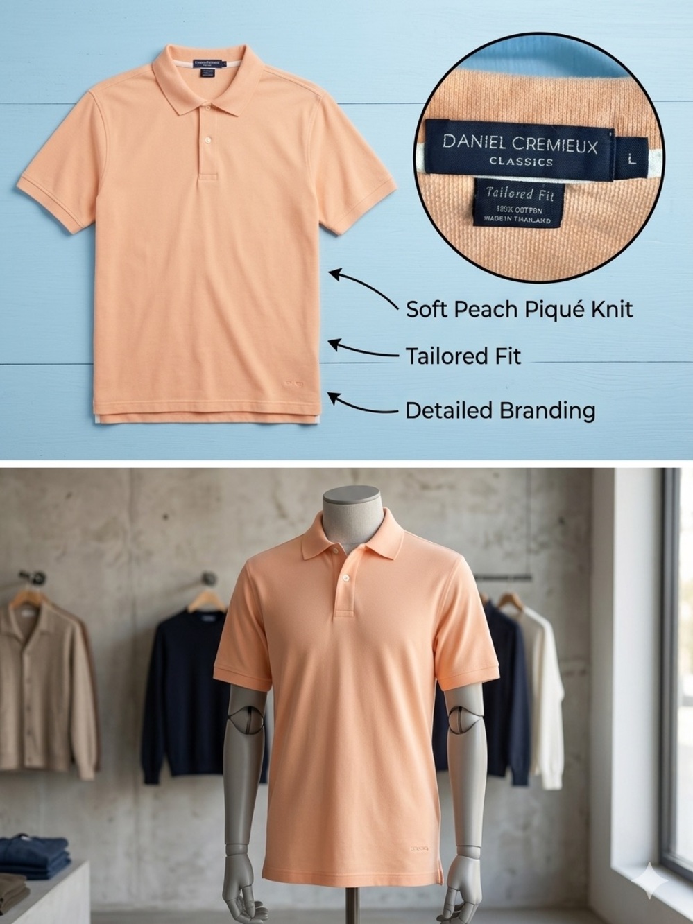 Daniel Cremieux Peach Short-Sleeve Tailored Polo
